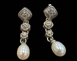 Sterling Silver Pearl and Diamond Earrings by SCOTT KAY