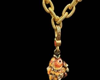 JAY STRONGWATER Link Necklace with Fish Charm