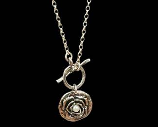 OPULENZA Sterling SILVER Necklace with Rose Pendant with Pearl