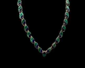 Sterling SILVER, Lapis, and Malachite Hinged Necklace