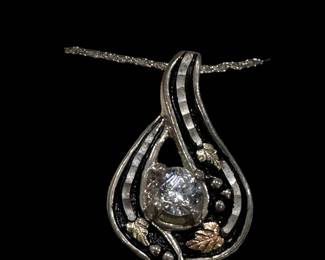 12K GOLD and Sterling Silver Pendant with Absolute Diamond on Sterling Silver Necklace