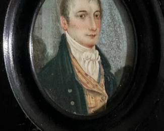 Victorian MINIATURE Hand Painted Portrait on IVORY of Gentleman in Wood Frame