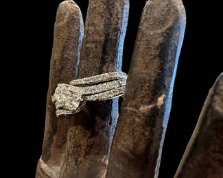 14K White GOLD Bypass Ring With Two Diamond Bands On Each Side - 1.782 Total Carats