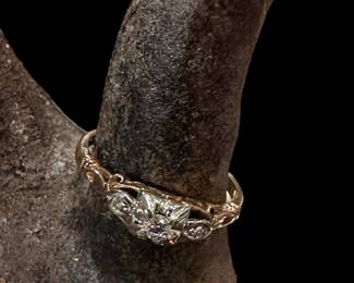 14K GOLD and 18K GOLD Blue Bird Old Mine Cut Diamond Ring