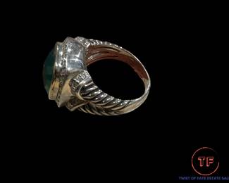14K GOLD and Sterling SILVER Ring with Green Glass Stone