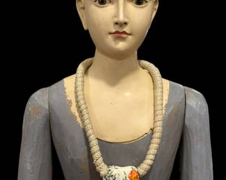 LES BERNARD Woven Rope Necklace with Floral Painted Ceramic Heart