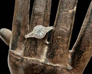 14K White GOLD Halo Style Diamond Ring - .98 Total Carats