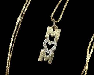 14K GOLD "Mom" Charm and 14K GOLD Necklace