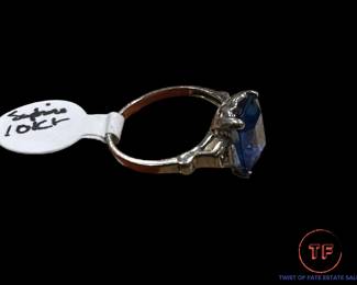 10K White GOLD Ring with Sapphire and Diamond