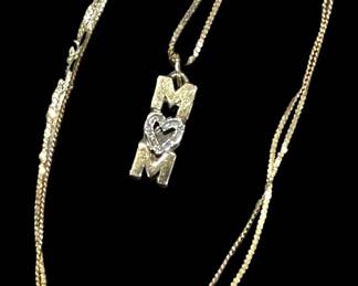 14K GOLD "Mom" Charm and 14K GOLD Necklace