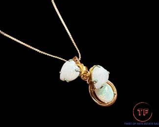 14K GOLD and Opal Necklace and Earrings Set