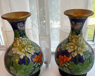 Pr of cloisonné vases