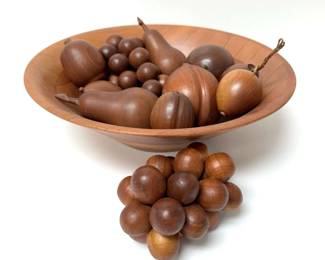 MCM Wood Bowl with Wood Fruit