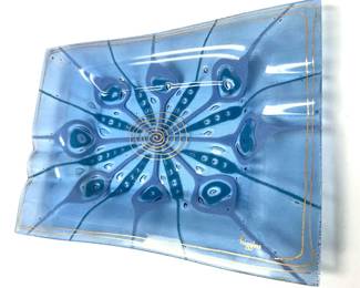 Vintage Higgins Art Glass Peacock Tray