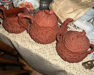 Old Asian Clay Terra Cotta Tea set some damage
