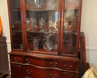 Duncan Phyfe cherry wood china cabinet with five drawers, two cupboards and three shelves for an amazing amount of storage.