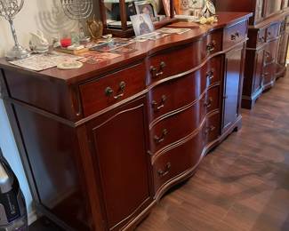 Duncan Phyfe cherry wood large buffet with six drawers and two cupboards.