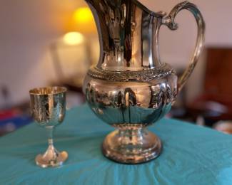 Silver plate pitcher and Kaddish cup
