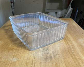 1940's Federal Glass ribbed glass refrigerator storage dish.