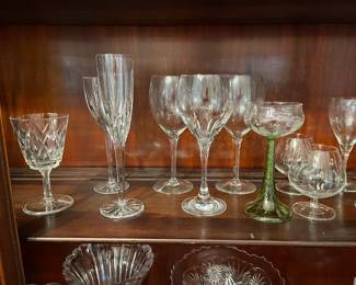 Assorted crystal wine glasses and champagne flutes