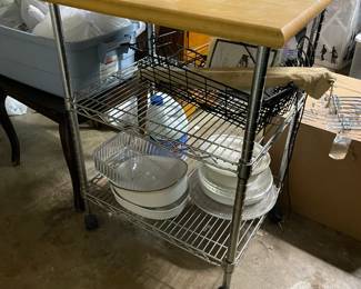 Rolling butcher block kitchen work table/ storage rack.