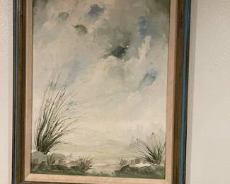 Oil on canvas beach scene