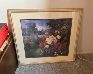 Beautifully framed and matted garden scene artwork.