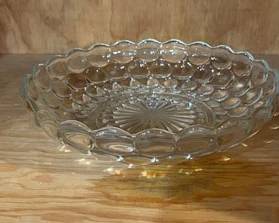 Vintage Anchor Hocking  bubble clear pattern flat 8 3/8 inch bowl. Discontinued pattern, depression glass.