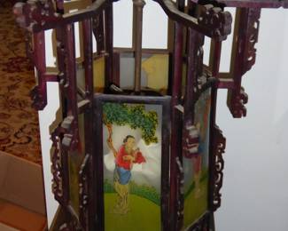 Chandelier with painted glass panels