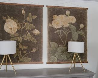 Pedestal Table Lamps and Tapestry Art