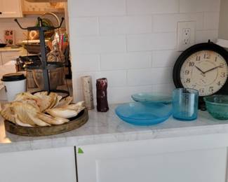 Vintage Glass, Clock, Shells
