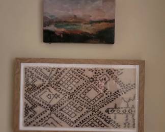 Oil on Canvas and Cross Stitched Pattern Framed