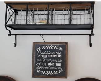 Wood Metal Shelf Sign God Bless Us