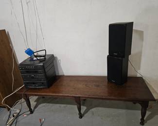 Long coffee table, boom box