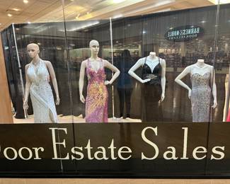 These dresses serve as a PREVIEW of what is to come!  We will be liquidating a bridal/prom/formal wear shop in our NEXT estate sale - February 28.  The dresses brought in for this sale may be purchased.  Trying on the  dresses will not be an option.  However, in the NEXT sale we will have dressing rooms available.  All sales are final and no returns.