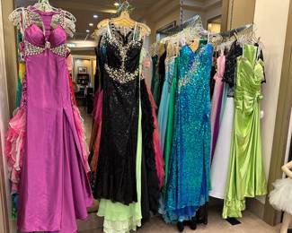 These dresses serve as a PREVIEW of what is to come!  We will be liquidating a bridal/prom/formal wear shop in our NEXT estate sale - February 21.  These dresses (and more) can be purchased in this sale.  Just know....MANY MORE ARE COMING!