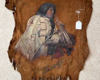 Antique, circa 1910 American Indian, Sioux reservation painting.