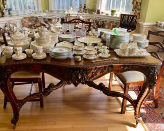 19th century French library or dining table - top needs some love and priced accordingly