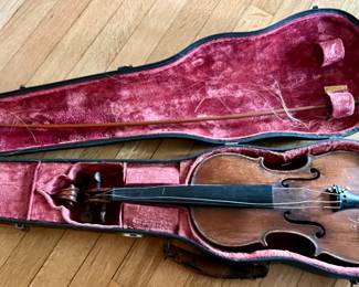 Early 19th century French violin and bow. Didier Nicolas label inside violin and  Poirson a Paris maker stamp on the bow.