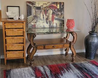 Antique side table.
Carpets