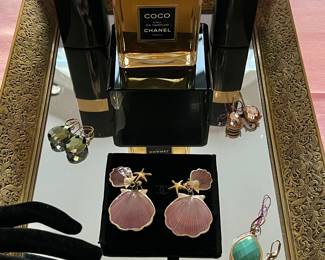 Chanel Perfume + T. Tahari earrings