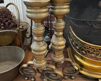 Pair of tall brass andirons