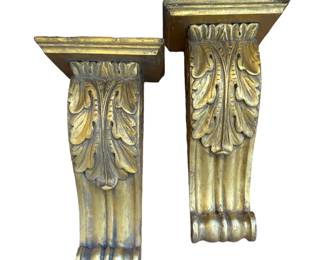 Pair of wall shelves with carved Acanthus leaves