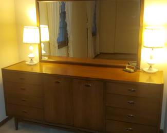 Walnut MCM Dresser w/Mirror