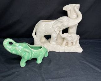 2 Vintage Ceramic Elephant Planters