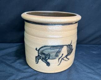 Vtg Rowe Pottery Salt Glazed Stoneware Pig Crock