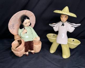 2 VTG Oriental Figurine Planters