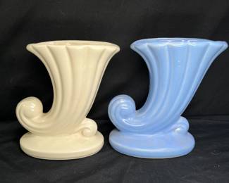 2 Vintage Shawnee Pottery Cornucopia Vases