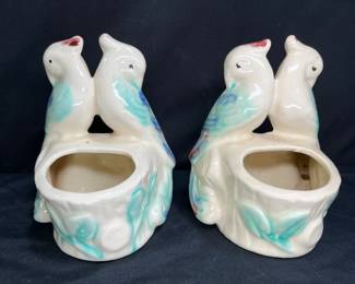 2 VTG Shawnee Pottery Love Birds Planters