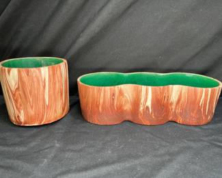 2 RomCo Wood Look Ceramic Planters